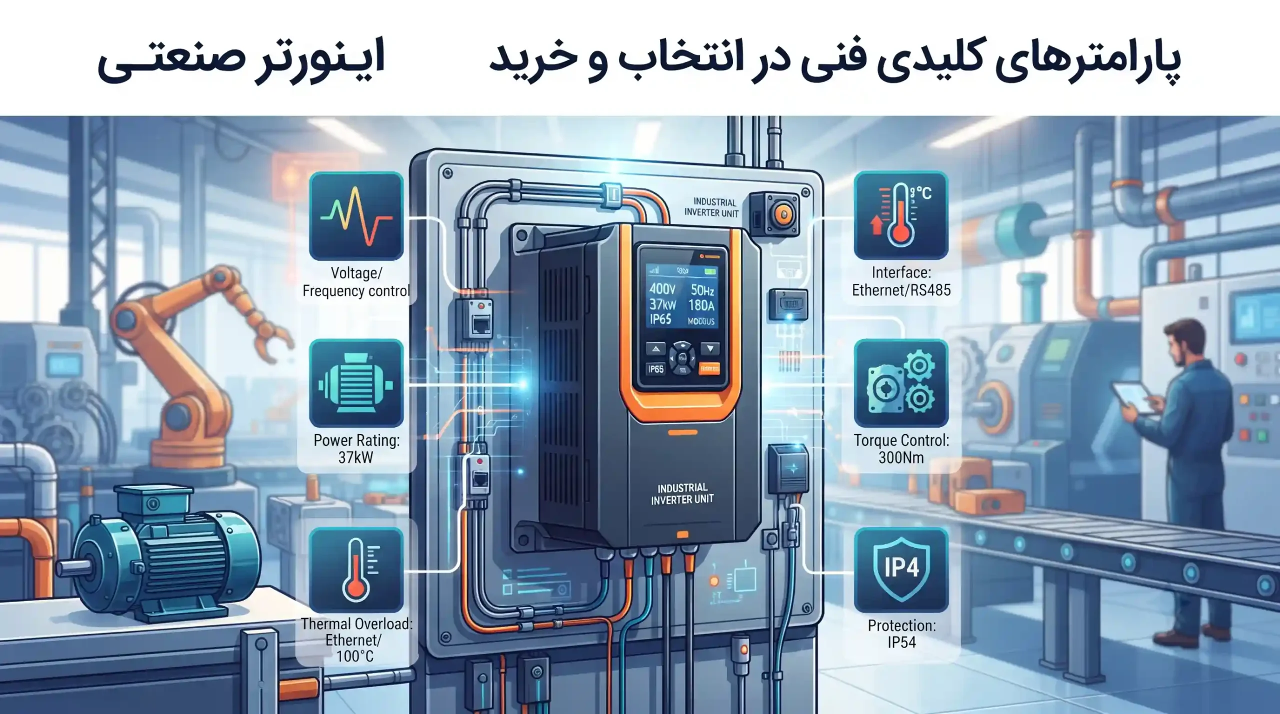 ⚙️ پارامترهای کلیدی فنی در انتخاب و خرید اینورتر صنعتی