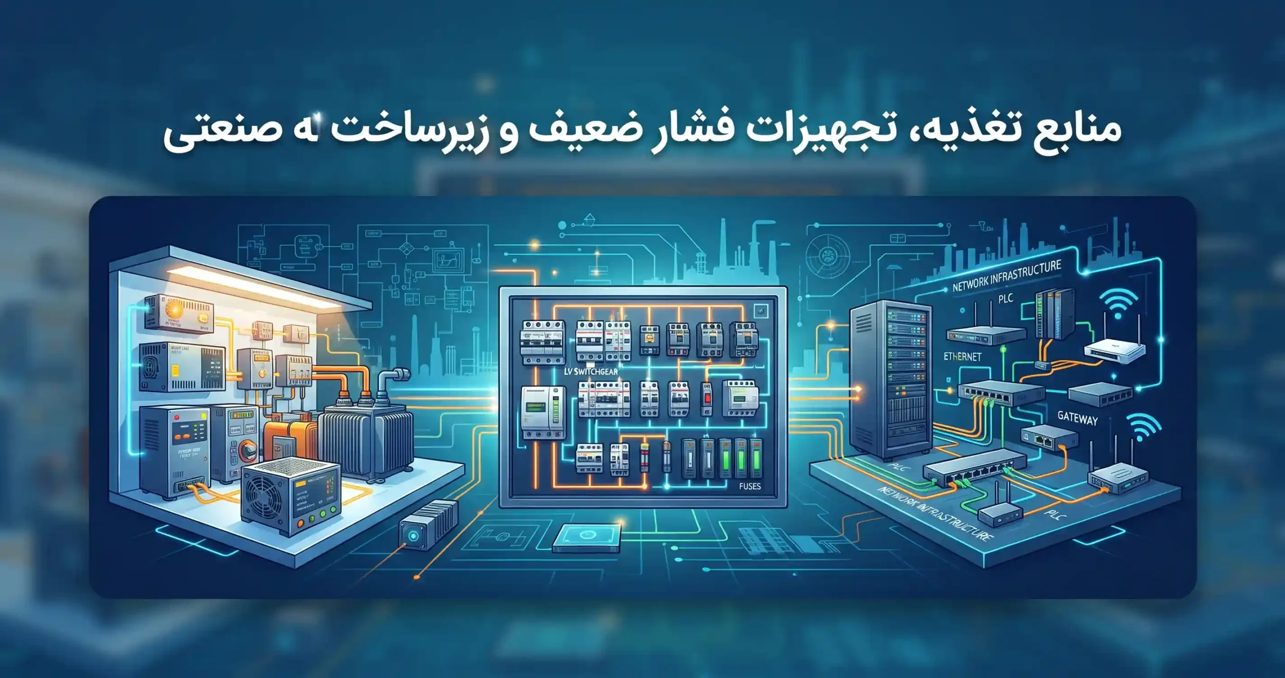 🔋 منابع تغذیه، تجهیزات فشار ضعیف و زیرساخت شبکه صنعتی