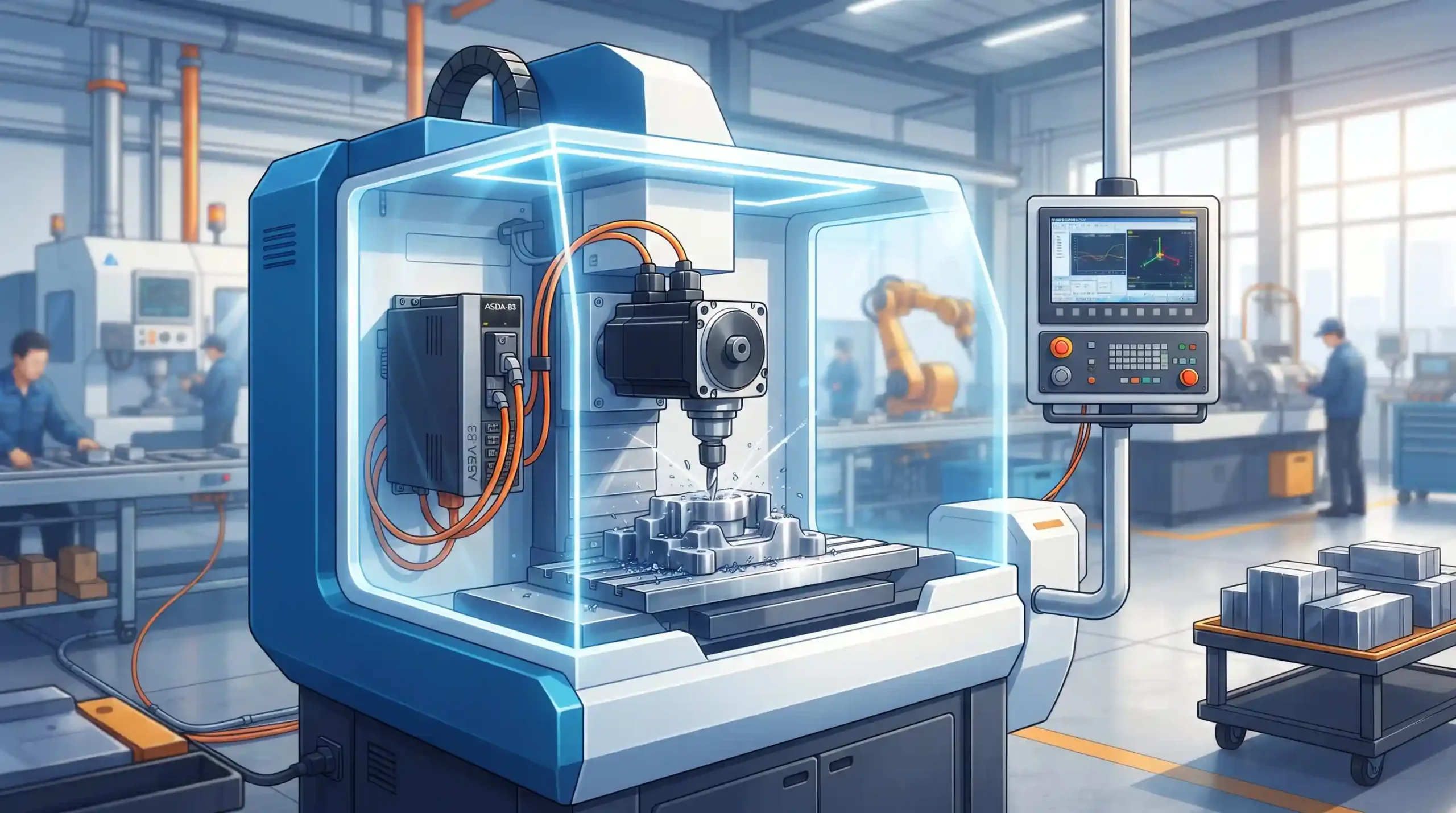 🛠 کاربردهای تخصصی سروو موتور دلتا ASDA-B3 در صنایع مختلف و ماشین‌آلات CNC