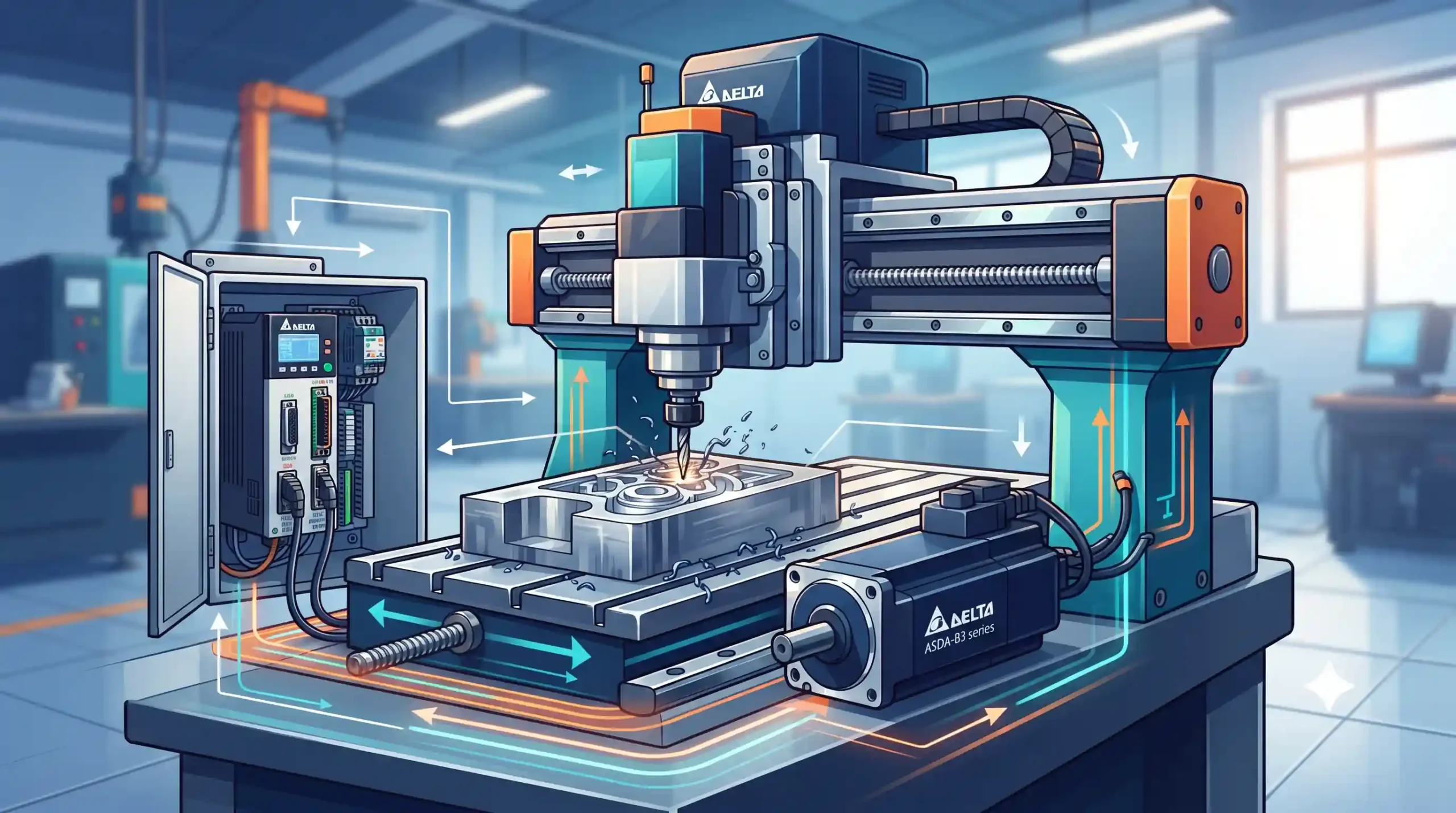 ⚙️ کاربرد سروو درایو و سروو موتور دلتا در ماشین‌آلات CNC