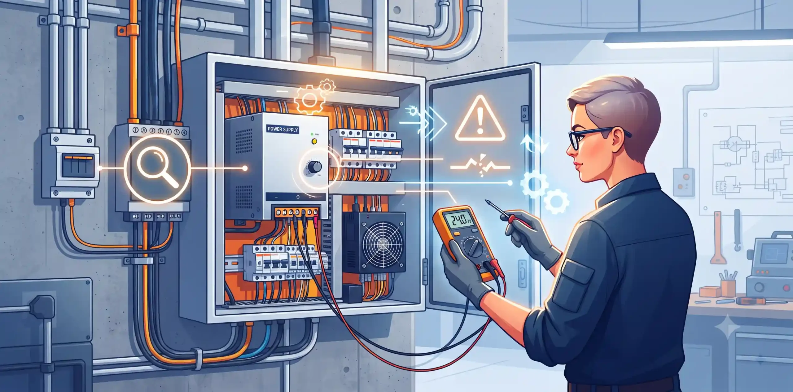🛠️ عیب‌یابی، نگهداری و خطاهای رایج در منابع تغذیه تابلو برق