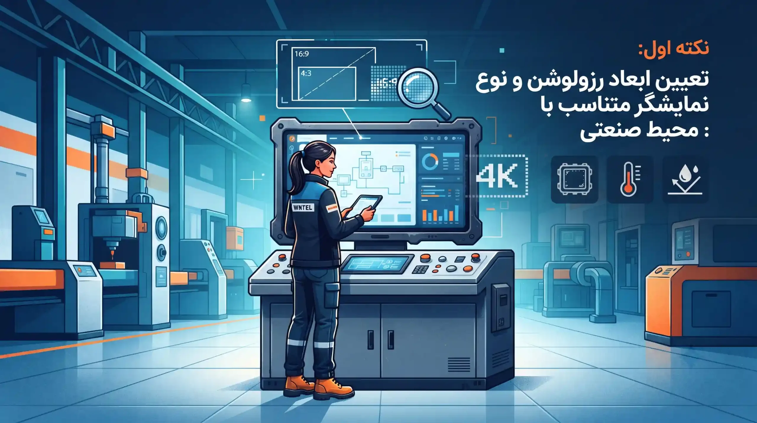 🔍 نکته اول تعیین ابعاد رزولوشن و نوع نمایشگر متناسب با محیط صنعتی
