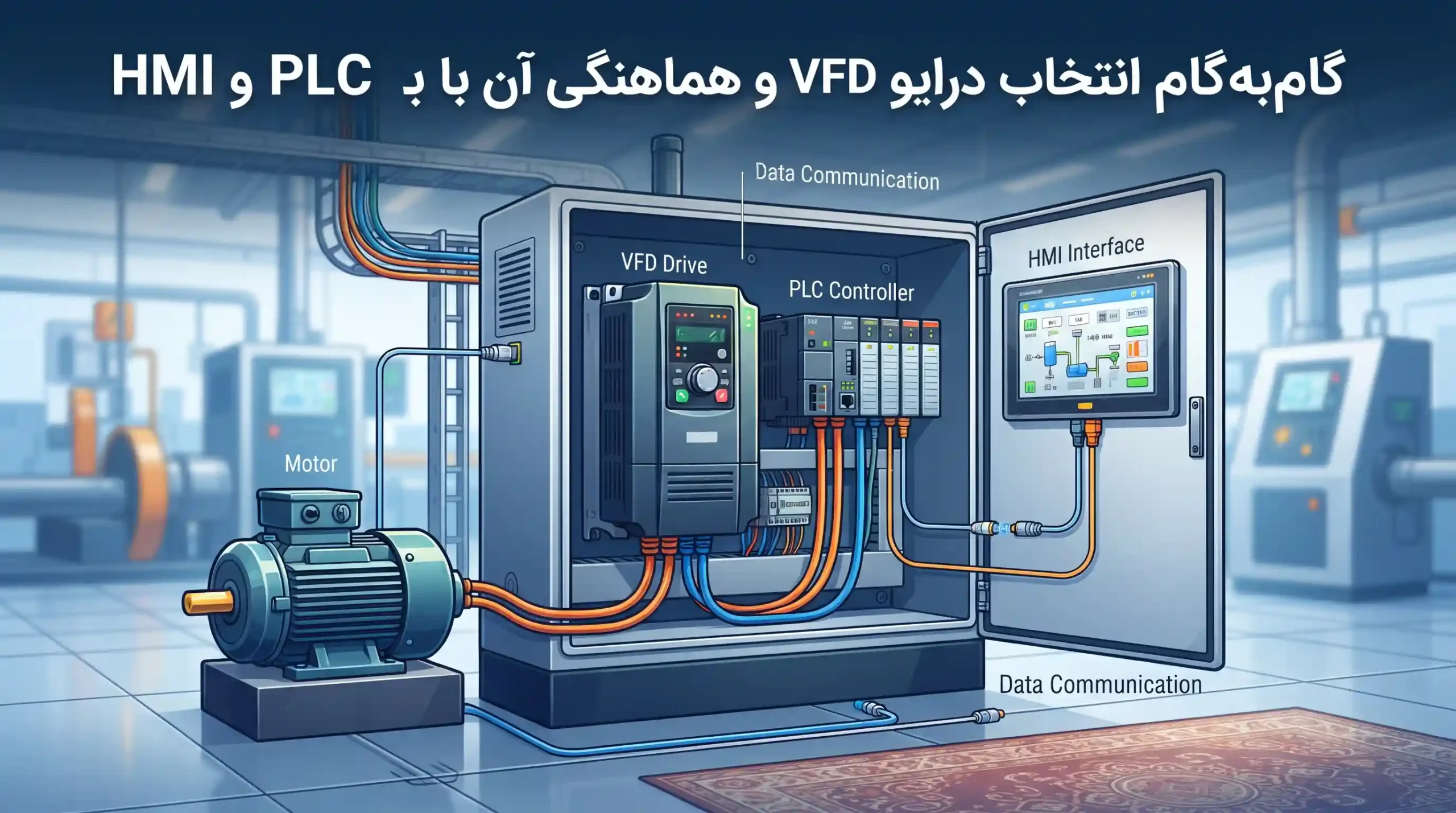 🔄 گامبهگام انتخاب درایو VFD و هماهنگی آن با PLC و HMI