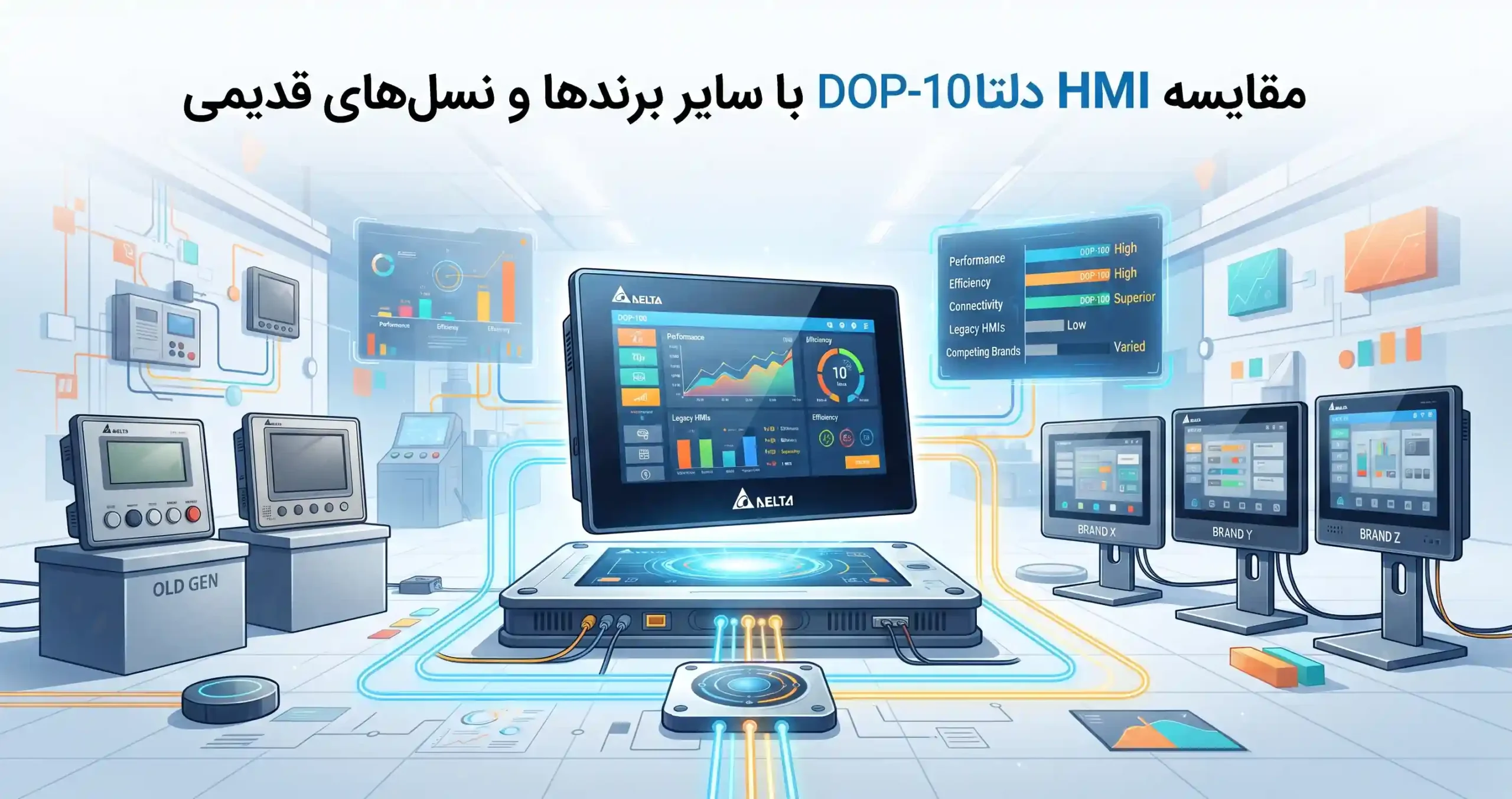 🔗 مقایسه HMI دلتا DOP-100 با سایر برندها و نسل‌های قدیمی