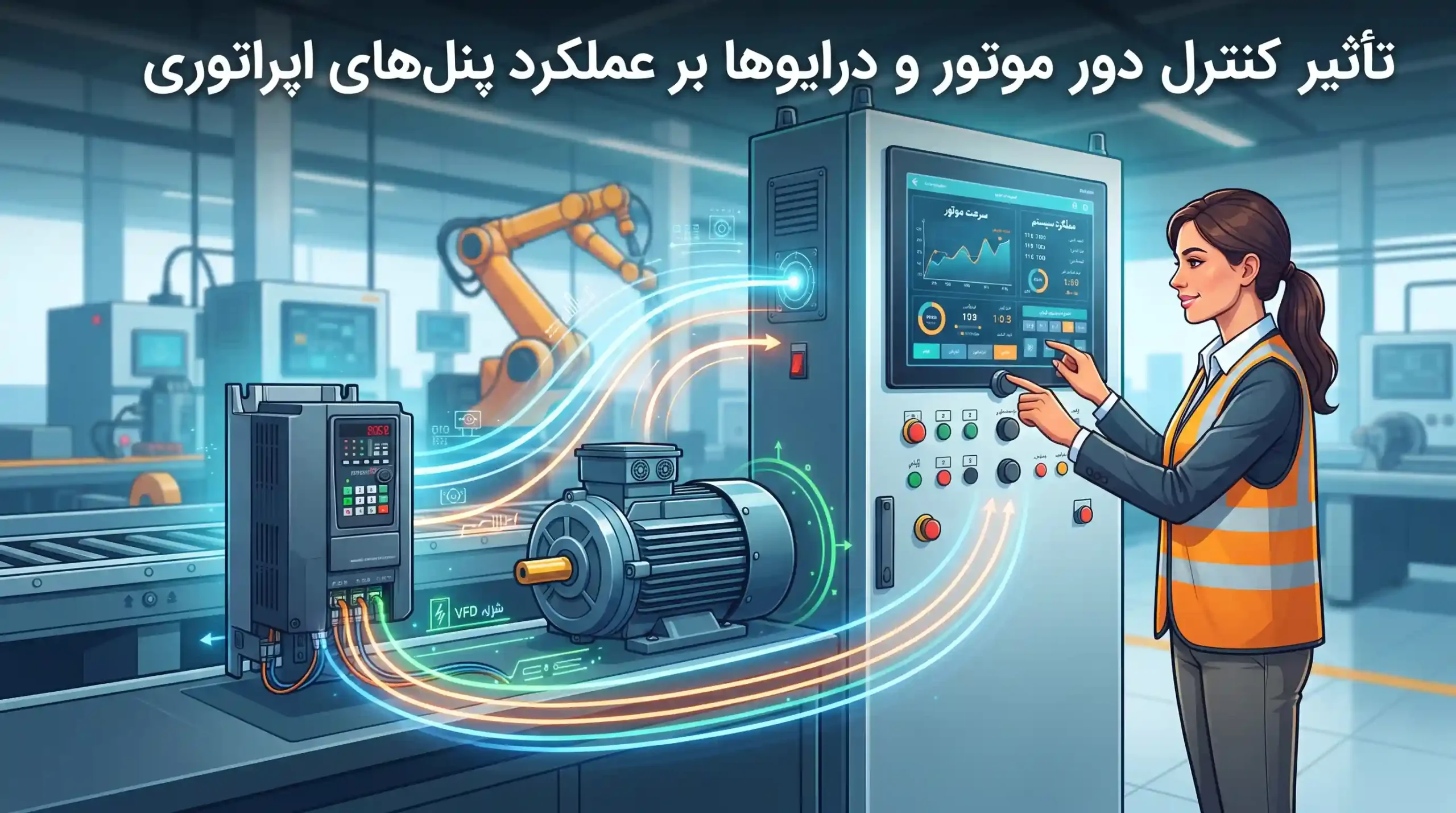 ⚡ تأثیر کنترل دور موتور و درایوها بر عملکرد پنل‌های اپراتوری
