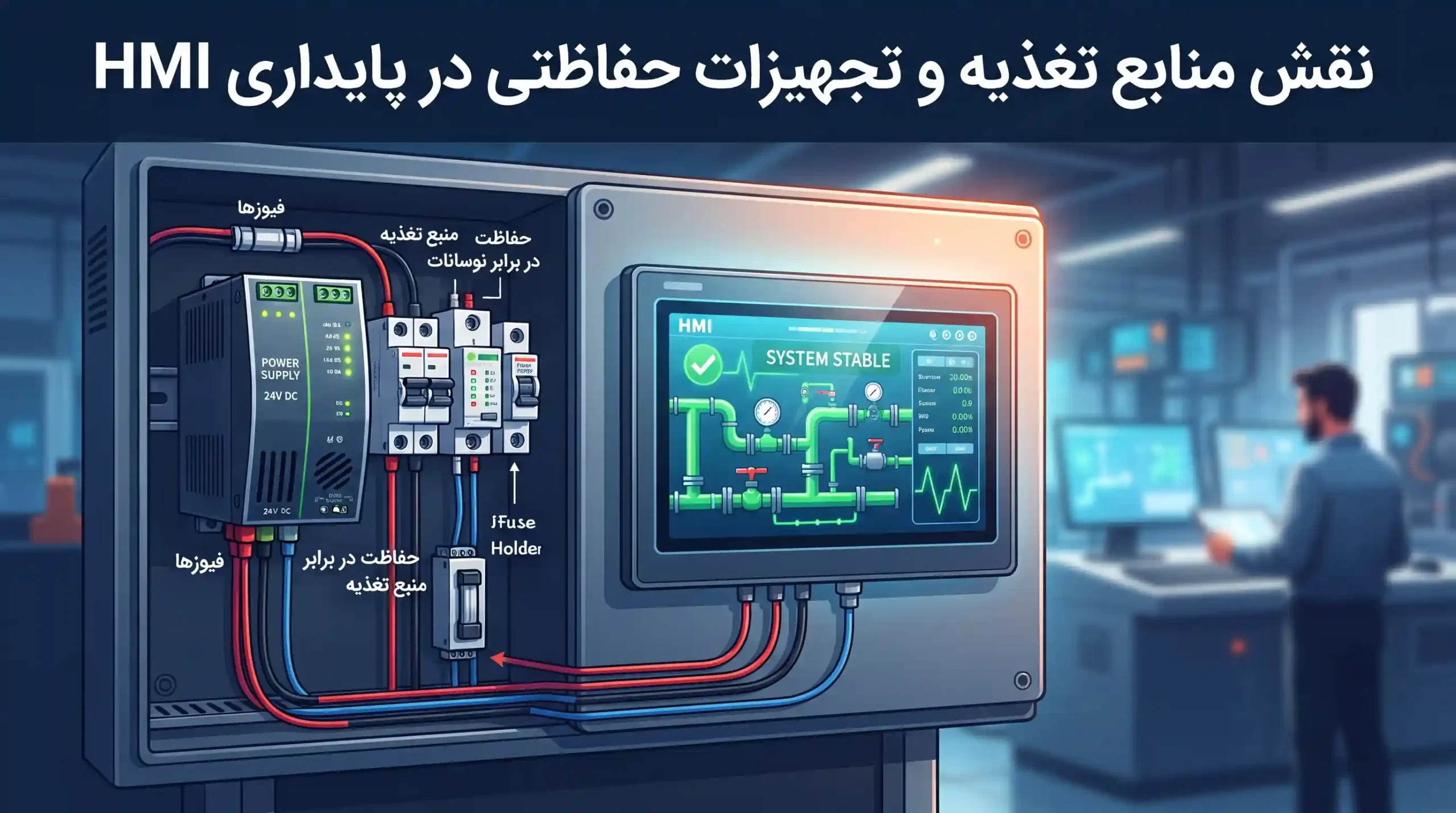 🔋 نقش منابع تغذیه و تجهیزات حفاظتی در پایداری HMI