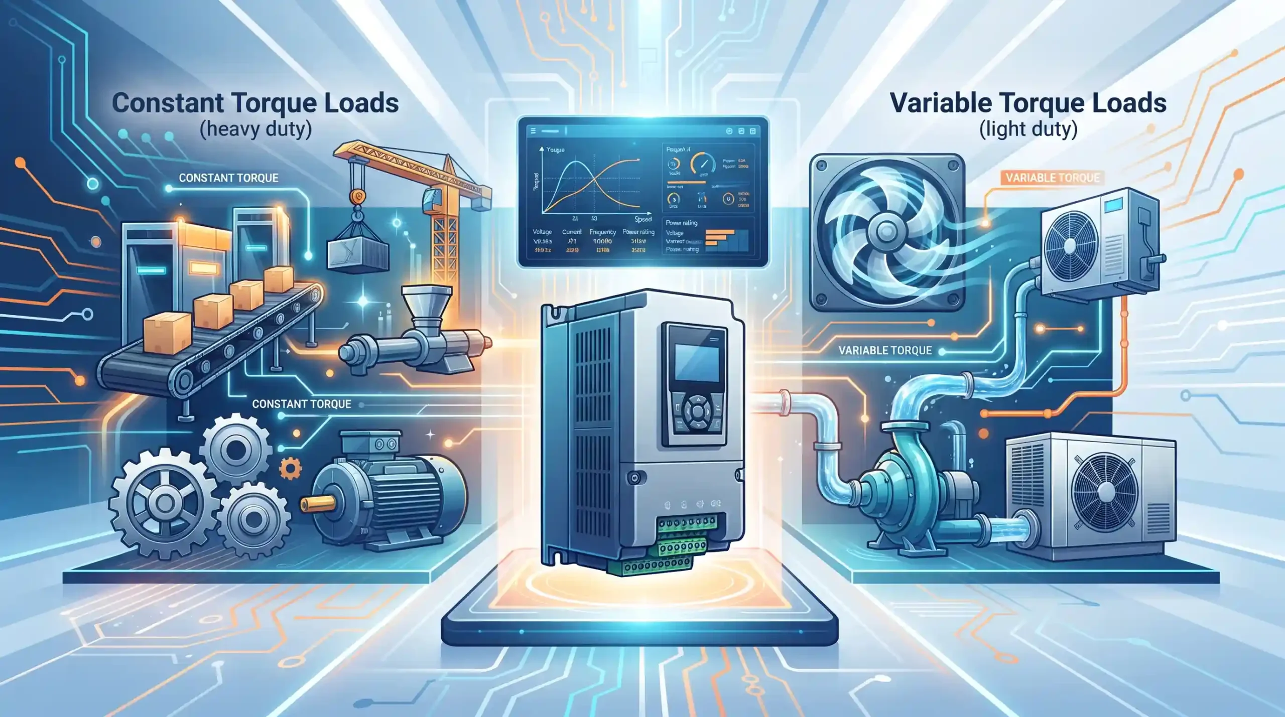 ⚙️ مشخصات فنی کلیدی و نحوه انتخاب توان درایو بر اساس نوع بار