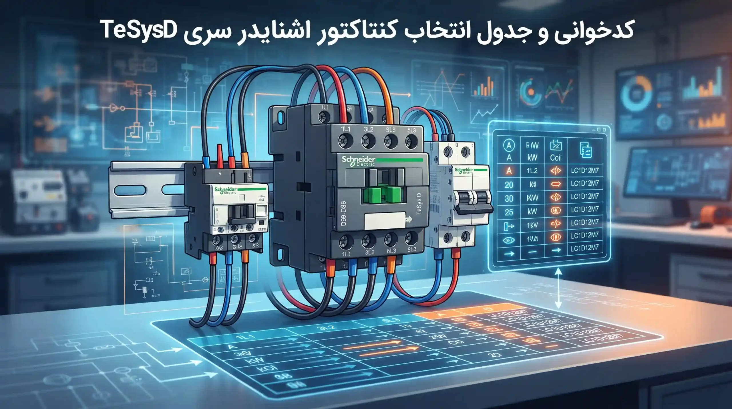 📊 کدخوانی و جدول انتخاب کنتاکتور اشنایدر سری TeSys D