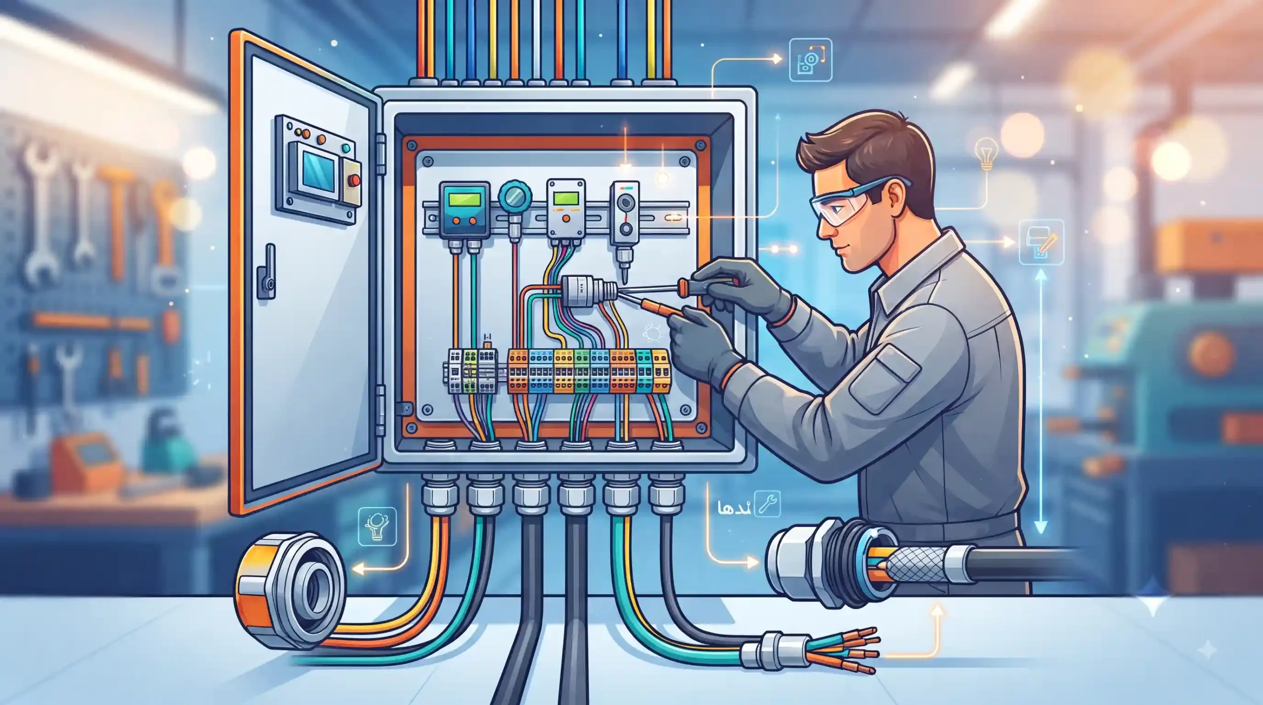 🛠️ مراحل عملی نصب فیزیکی تجهیزات سنجش در تابلو و گلندها