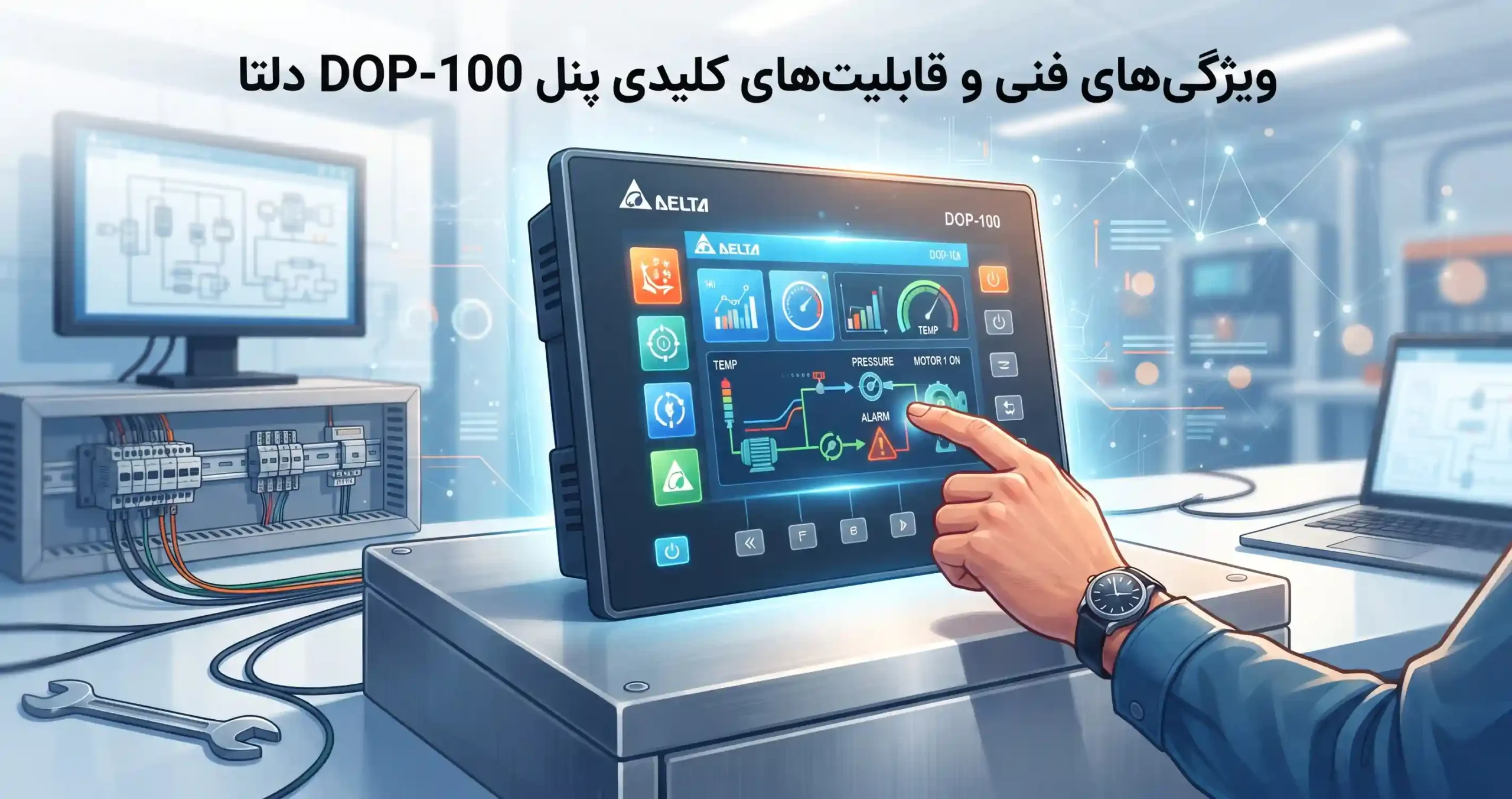 ⚙️ ویژگی‌های فنی و قابلیت‌های کلیدی پنل DOP-100 دلتا