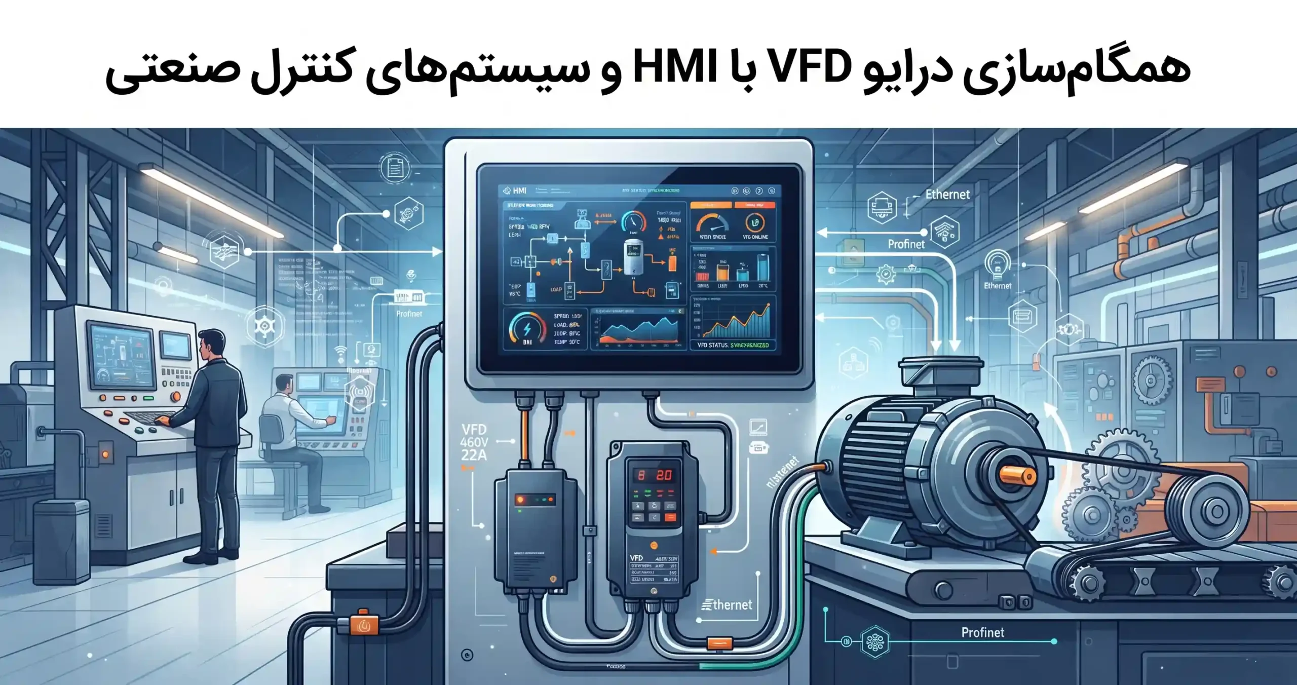 🖥️ همگام‌سازی درایو VFD با HMI و سیستم‌های کنترل صنعتی