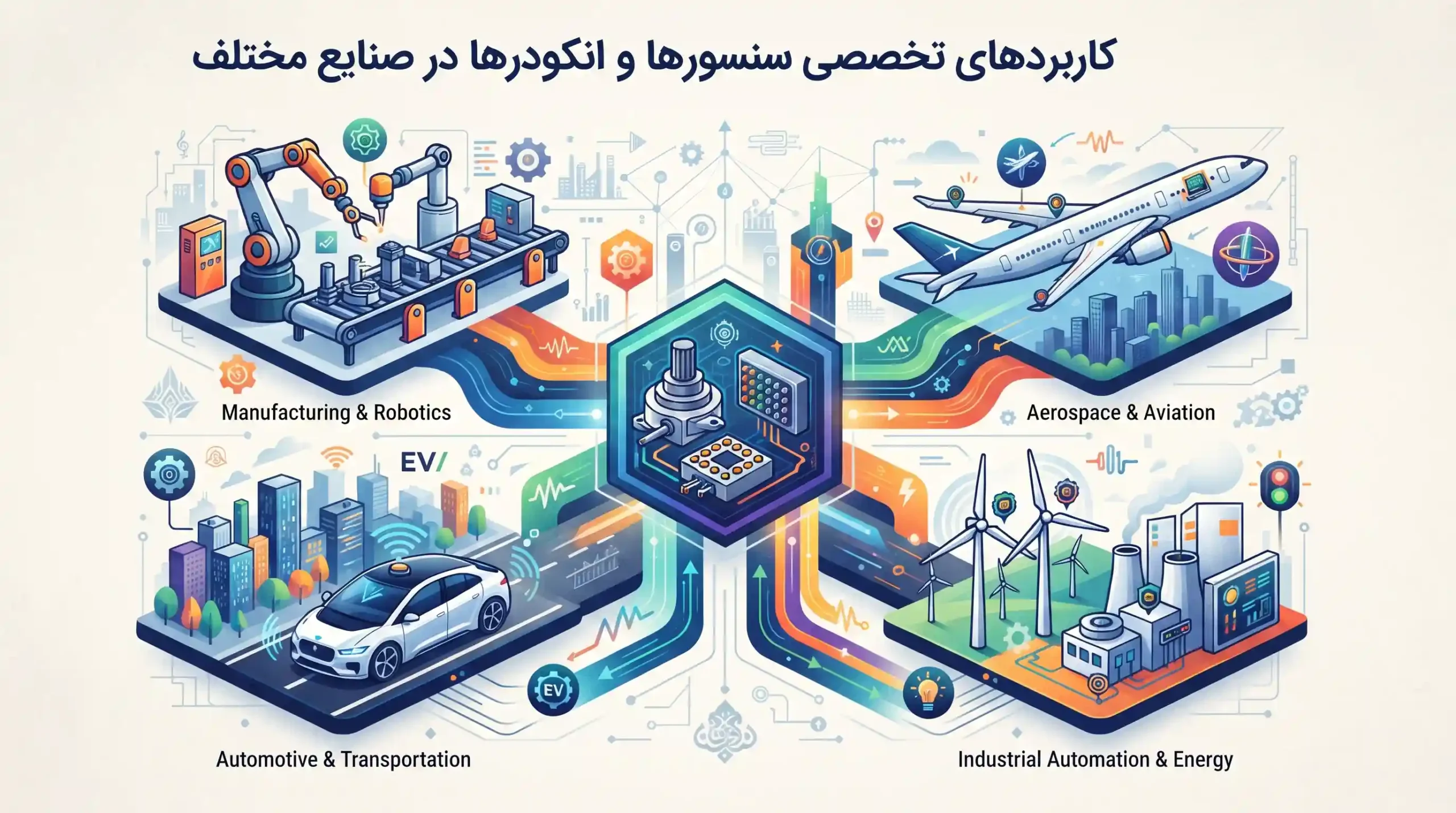 🏭 کاربردهای تخصصی سنسورها و انکودرها در صنایع مختلف
