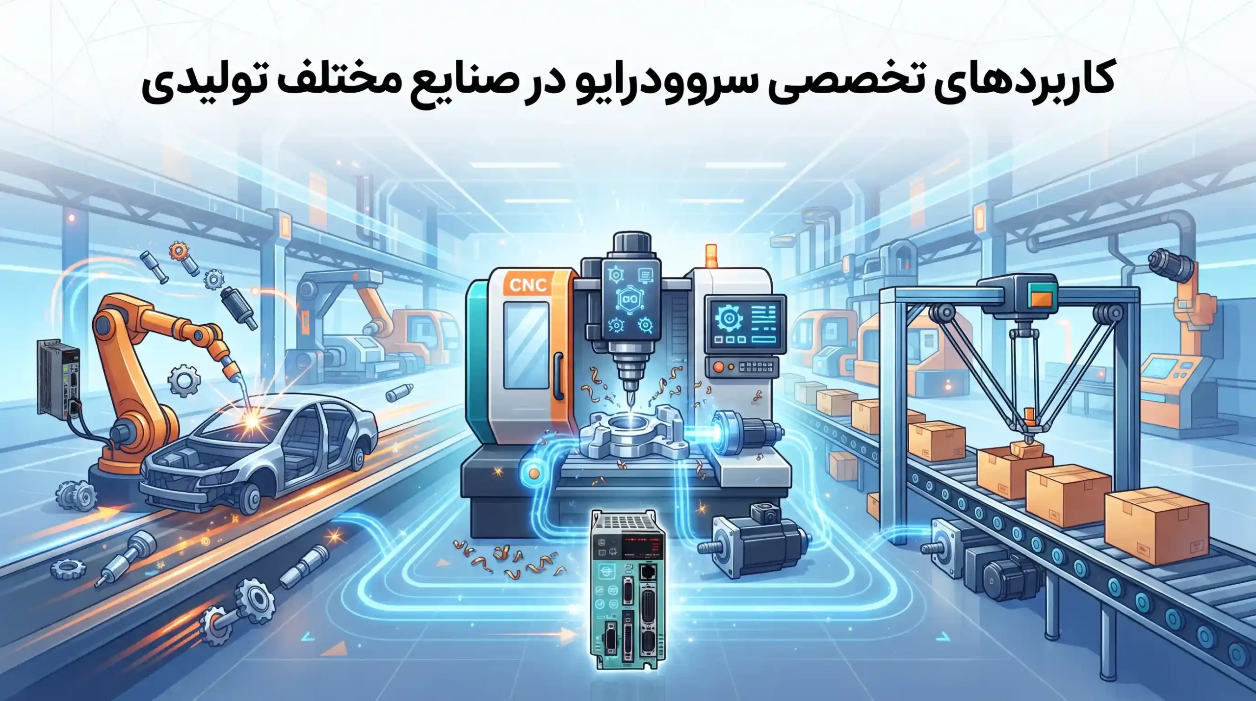 🏭 کاربردهای تخصصی سروودرایو در صنایع مختلف تولیدی