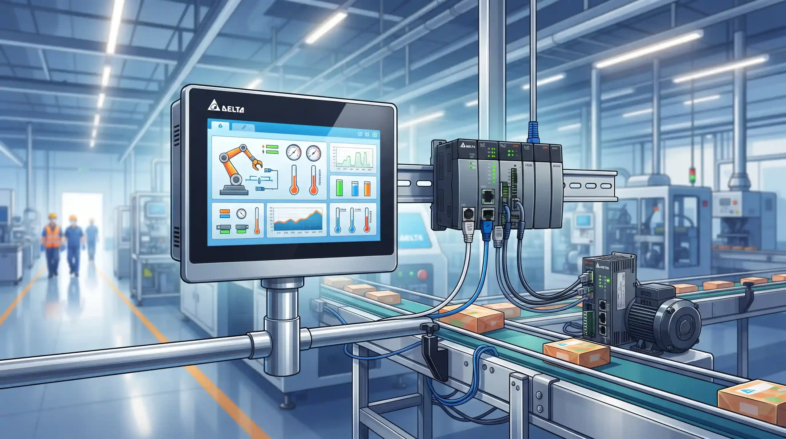 🏭 کاربردهای صنعتی اتصال HMI دلتا به کنترلرها