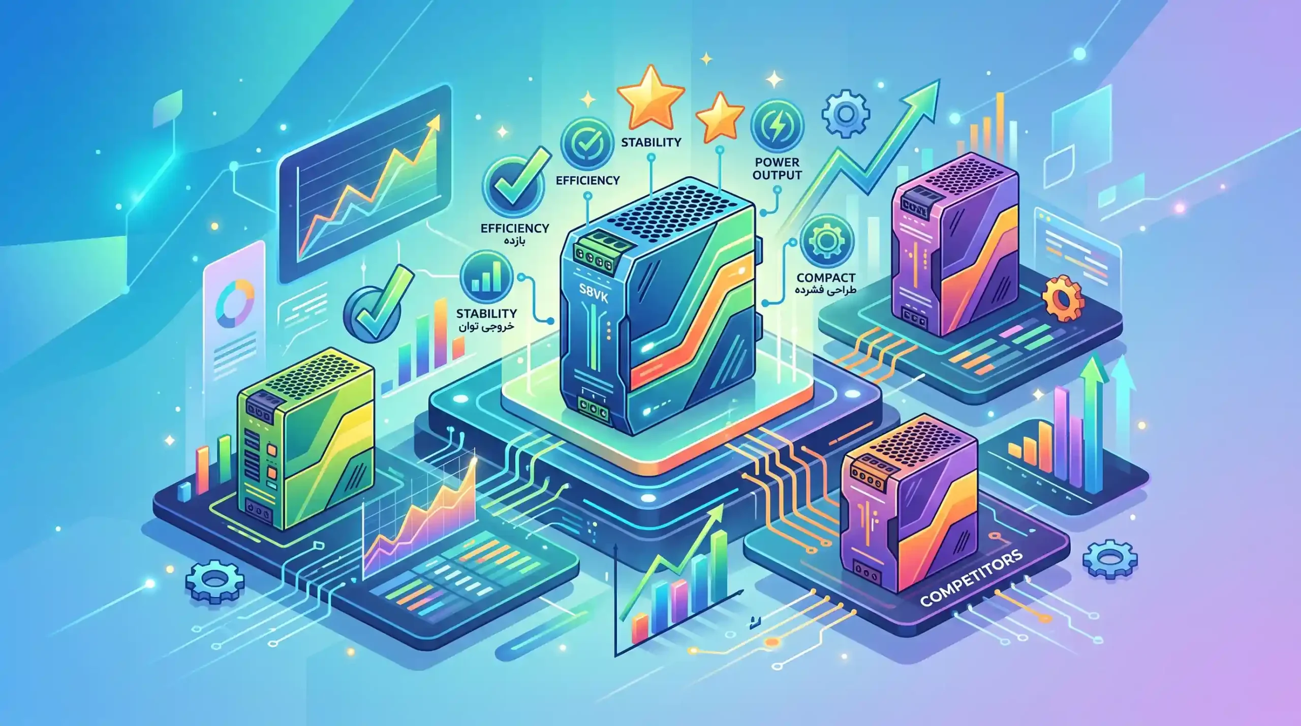 📈 مقایسه عملکردی منبع تغذیه S8VK با سایر رقبا در بازار