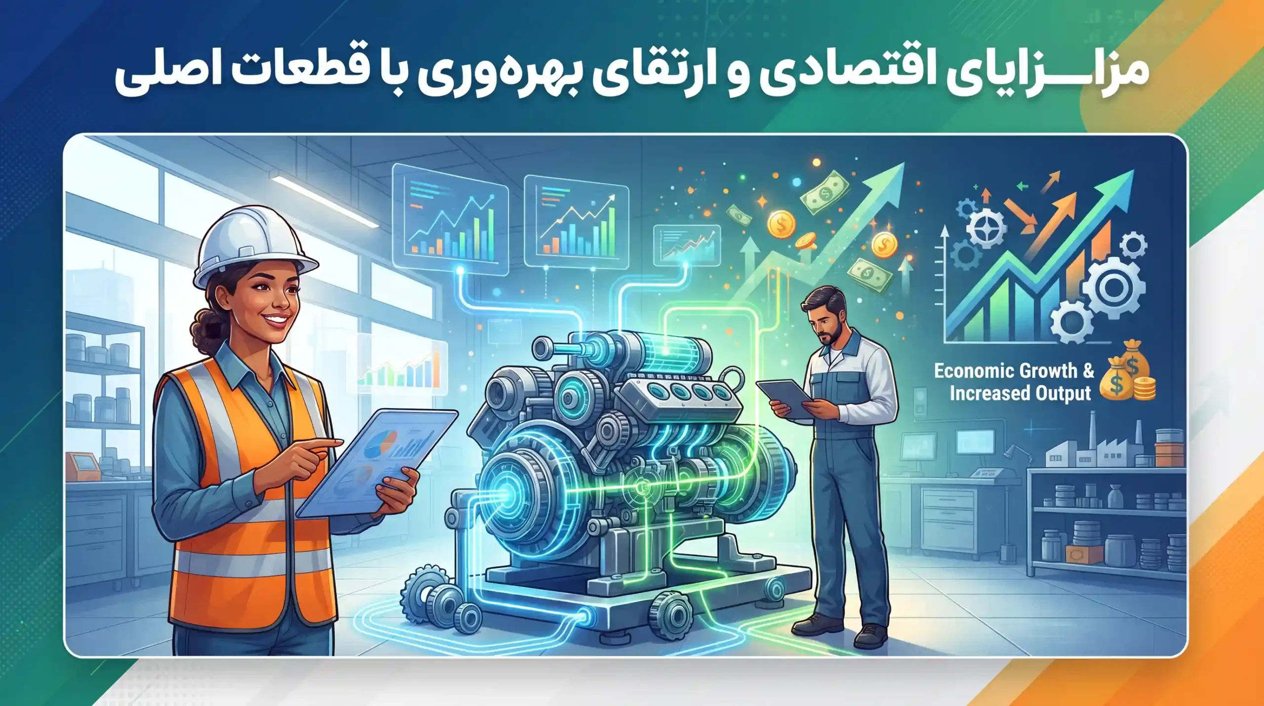 💡 مزایای اقتصادی و ارتقای بهره‌وری با قطعات اصلی