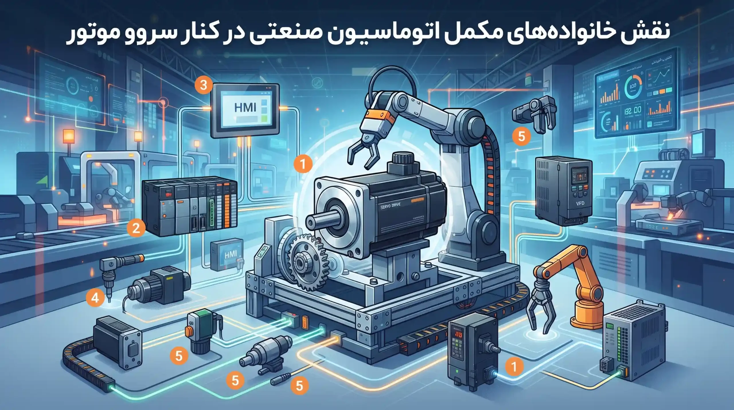 🏭 نقش خانواده‌های مکمل اتوماسیون صنعتی در کنار سروو موتور