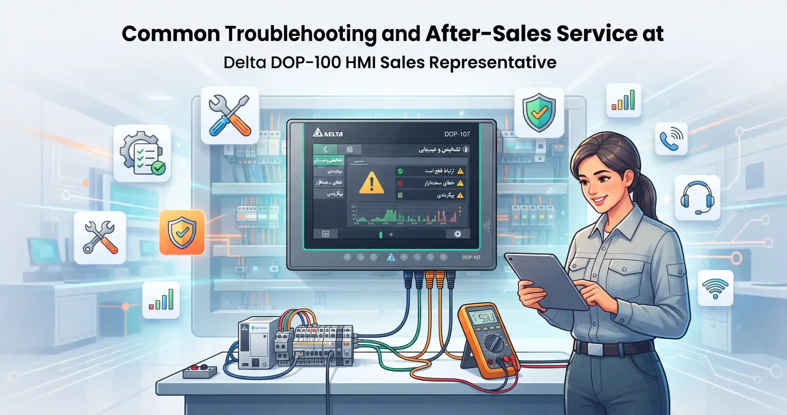 🛠️ عیب‌یابی رایج و خدمات پس از فروش در نمایندگی فروش اچ ام آی دلتا DOP-100